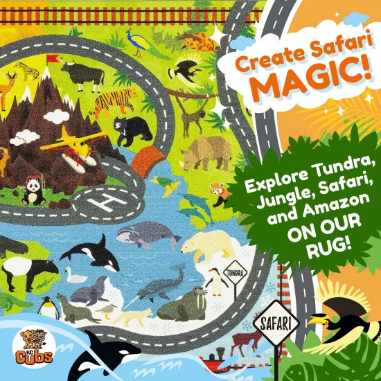 KC Cubs: Educational Rug: Animal Safari Road Map - 3x5' Playmat - Interactive Toy Car Route, Activity Area Carpet, Bedroom-Classroom, Baby-Toddler-Kid {7}