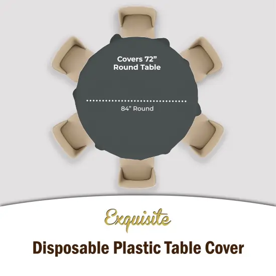 Exquisite Disposable Round Plastic Tablecloths &ndash; 6 Pack 84" Disposable Table Cloths &ndash; Indoor/Outdoor Party Tablecloth &ndash; Round Plastic Table Cover for Events & Party Supplies Silver {5}