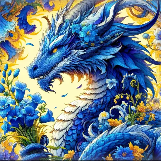 5D Dragon & Flower Diamond Painting Kit &ndash; Round Full Drill (14x14") {1}