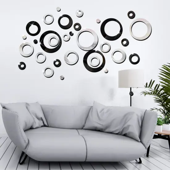 Outus 72 Pieces Wall Stickers Acrylic Circle Mirror Removable Round Dots Mirror Wall Decoration Wall Decals Murals for Home Living Room Bedroom Decor(Silver, Black) {4}
