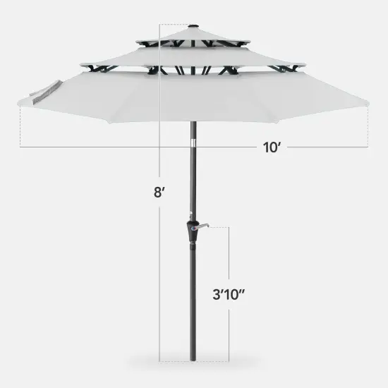 Best Choice Products 10ft 3-Tier Patio Umbrella, Market Sun Shade w/ Tilt Adjustment, Easy Crank Fog Gray {2}