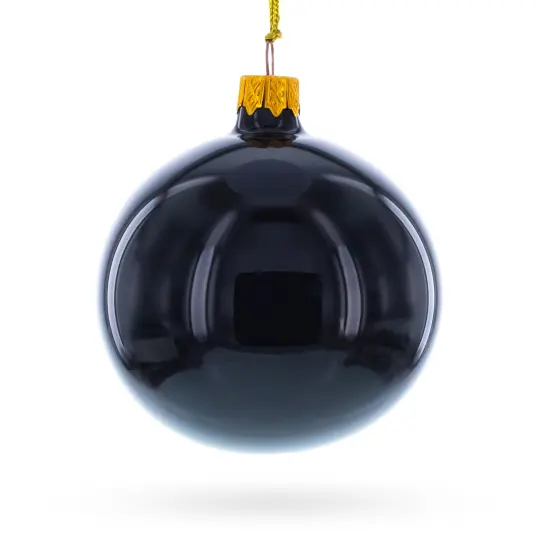 Black Glossy Glass Ball Christmas Ornament 3.25 Inches {3}