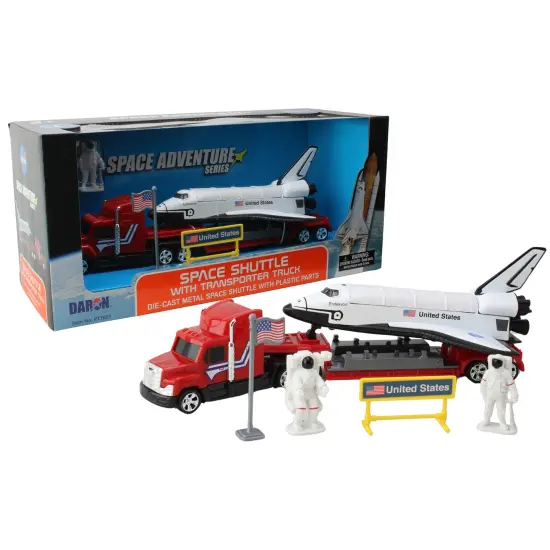 Space Adventure: Space Shuttle Transporter Truck - Die-Cast Ship Design, Free-Wheeling Action, Realistic Opening Cargo Bay, NASA Toy, Kids Ages 3+ {1}