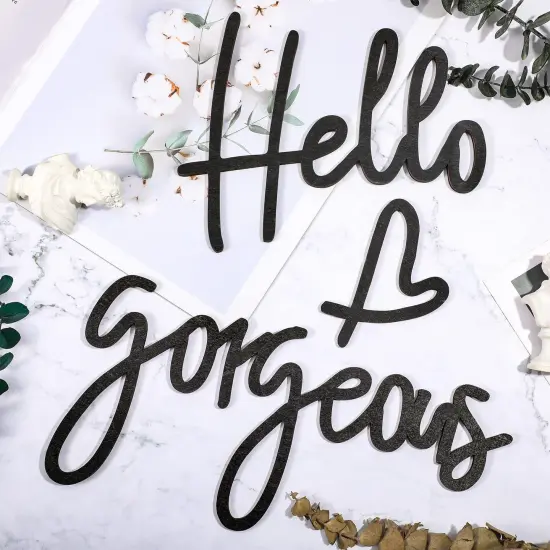 Hello Gorgeous Words Wall Decor 3D Wooden Sign Art for Home Room Office Door Decorations Party Supplies (Black) {6}