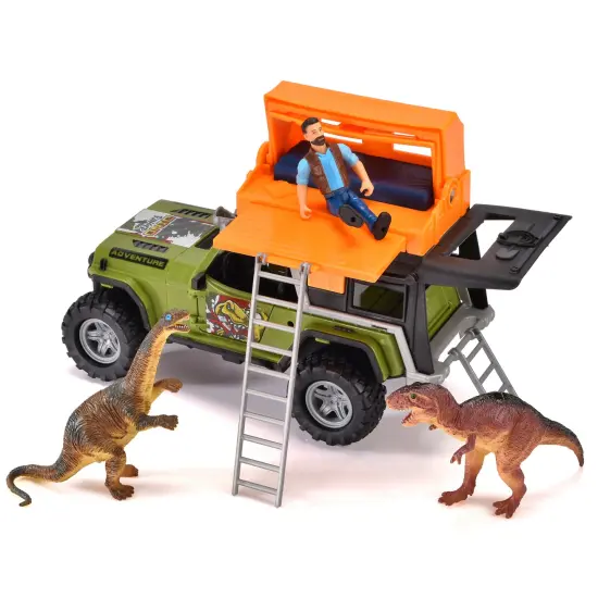 Dickie Toys: Jeep Dino Camper Set - Green & Orange - Light & Sound Toy Vehicle w/ Trailer, Action Figure & 2 Dinosaurs, Licensed, Kids Ages 3+ {5}