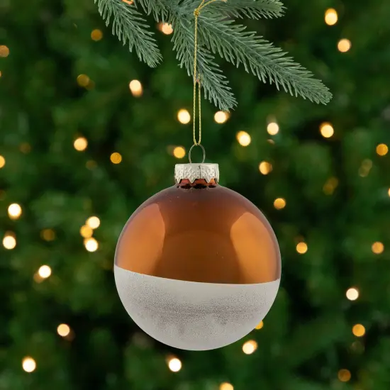 Northlight Dual Color Glass Christmas Ball Ornaments - 3.25" (80mm) - Bronze and White - 4ct {1}