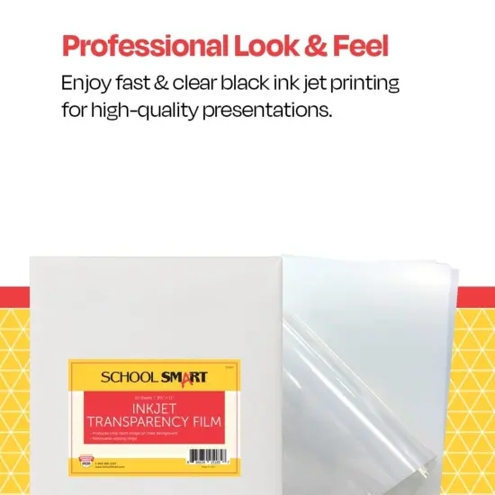 School Smart Inkjet Transparency Film with Sensing Strip, 8-1/2 x 11 Inches, Clear, Pack of 50 {5}