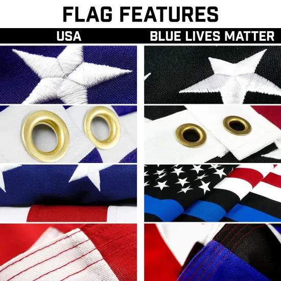 G128 Combo Pack: 25 Ft Telescoping Aluminum Flagpole (Black) & American and Blue Lives Matter Flags 3x5 Ft, Both StormFlyer Series Embroidered 220GSM Spun Polyester | Pole with Flags Included {3}