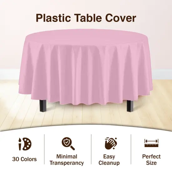 Exquisite Disposable Round Plastic Tablecloths &ndash; 6 Pack 84" Disposable Table Cloths &ndash; Indoor/Outdoor Party Tablecloth &ndash; Round Plastic Table Cover for Events & Party Supplies Pink {5}
