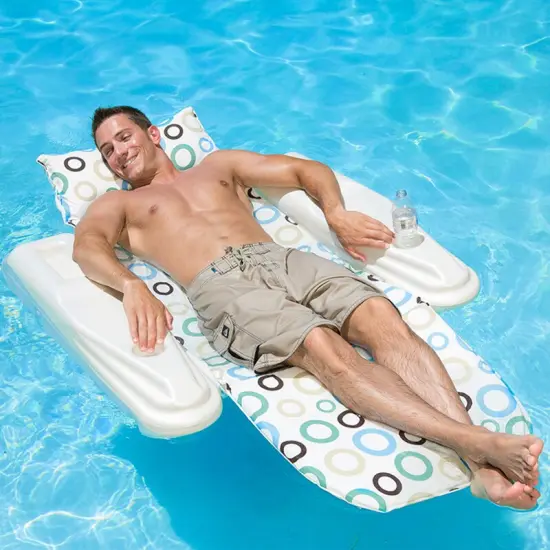 Swim Central 62" White and Blue Rio Sun Mod Dots Adjustable Floating Pool Chaise Lounge {5}