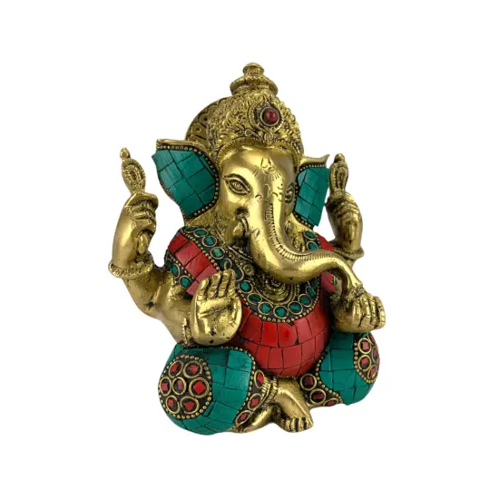 Brass Ganesha Statue Idol Showpiece Ganpati Figurine God of Luck and Success Home Decoration Elephant God Return Gifts for Housewarming Pooja Diwali Decoration {6}