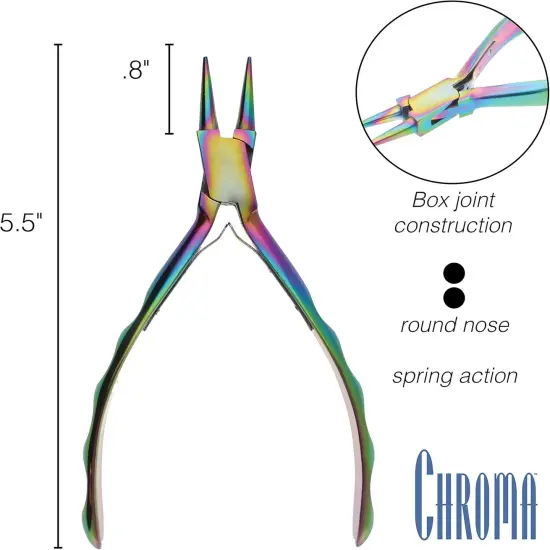 The Beadsmith Chroma Series Round Nose Plier, 5.5 inches (140mm), hardened stainless-steel head, rainbow titanium coating, contoured comfort grip handle and double-leaf spring, tool for jewelry making {4}