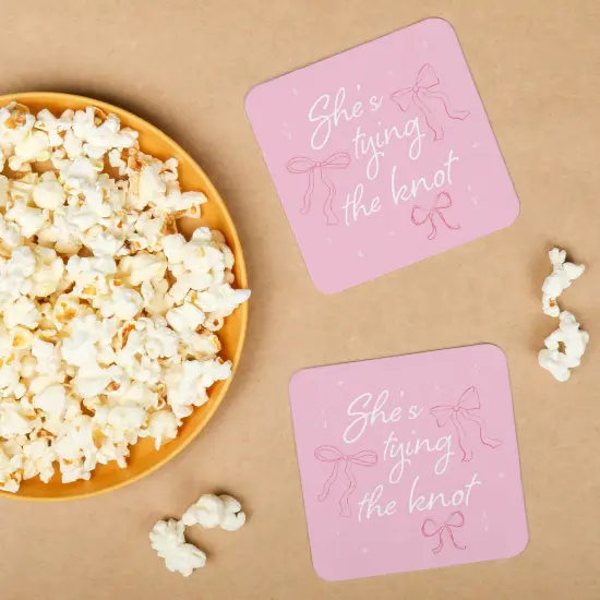 Big Dot of Happiness 25 Ct She's Tying the Knot Drink Coasters, 4-Inch Disposable Square Paper Coasters for Pink Bows Bridal and Bachelorette Party {4}