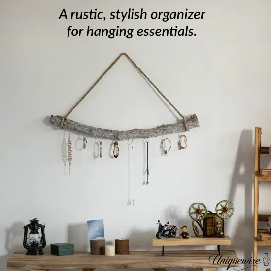 Uniquewise 19-inch Natural Decorative Jujube Wooden Log Hanging Farmhouse Wall Decor with 5 Hooks for Keys Hats and Wall Accessories - Perfect for Entryway Living Room Kitchen Hallways and Dining Area {6}