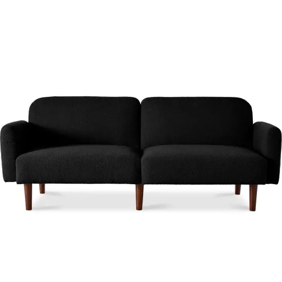 Best Choice Products Curved Convertible Futon, Boucle Fabric Split-Back Sleeper Bed Midnight Black {1}