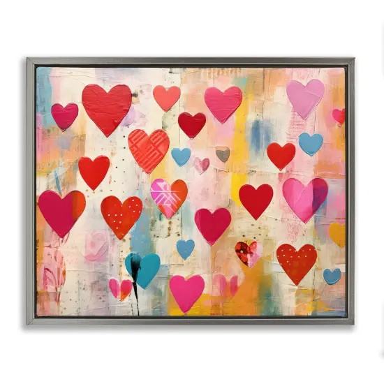 Stupell Industries Playful Patterned Hearts Framed Floater Canvas Wall Art Design by LSR Design Studio {1}