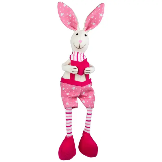 Northlight Boy Sitting Easter Rabbit Decoration with Dangling Legs - 16.5" - Pink and Cream {7}