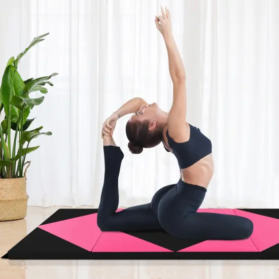 8 Feet PU Leather Folding Gymnastics Mat with Removable Zippered Cover and Hook and Loop Fasteners Heart Pink {1}