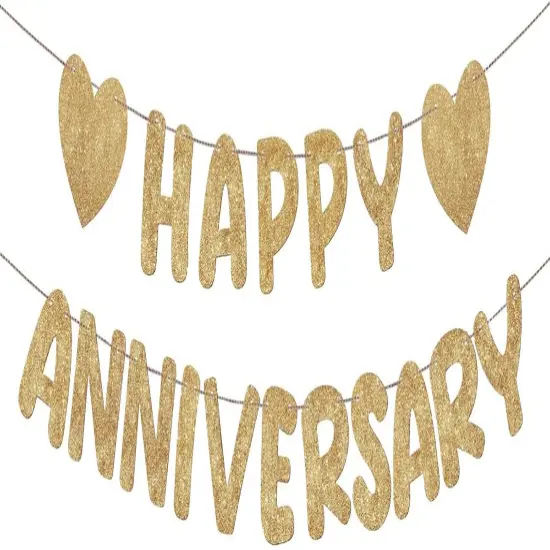Happy Anniversary Glitter Banner (Champagne Gold) {1}