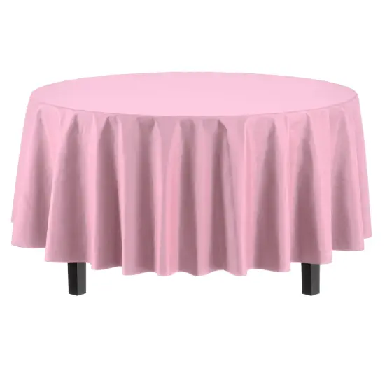Exquisite Disposable Round Plastic Tablecloths &ndash; 12 Pack 84" Disposable Table Cloths &ndash; Indoor/Outdoor Party Tablecloth &ndash; Round Plastic Table Cover for Events & Party Supplies Pink {3}
