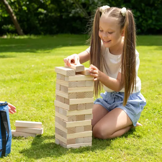Grasshopper Games: Giant Stack 'N' Fall - Classic Wooden Block Game, Indoor & Outdoor Play, Travel Bag, Party-Table-Backyard Activity, Family Age 3+ {6}