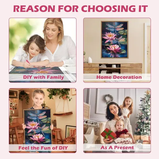 Flowers Diamond Painting Kits for Adults, DIY Lotus Dragonfly Full Round Diamo {4}