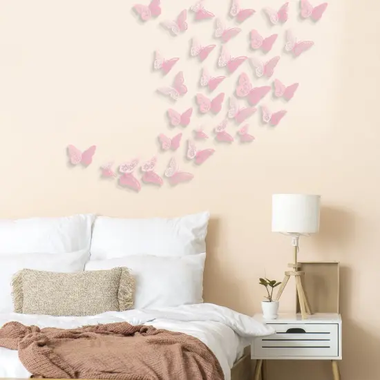Crosize 48 Pcs Pink Butterfly Decorations, 4 Styles 3 Sizes, Butterfly Wall Decor, 3D Butterfly Party Decorations, Butterflies for Crafts, Bouquet, Cake Decorating, Flower Arrangements, Room Décor {3}
