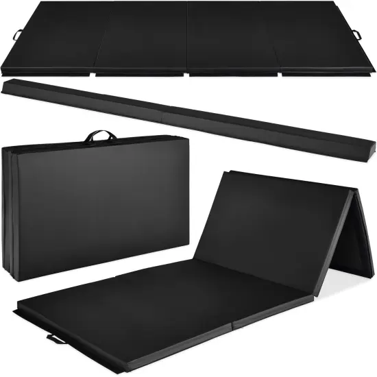 Best Choice Products 10ftx4ftx2in Folding Gym Mat 4-Panel w/ Carrying Handles & Folding Balance Beam Gray w/Beam {7}
