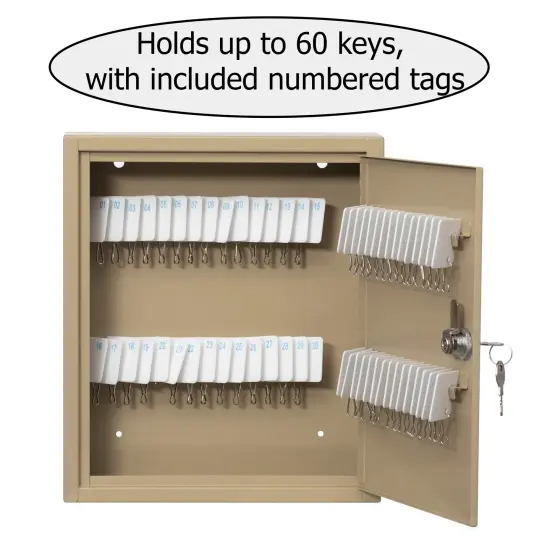 Basicwise 60-Key Security Steel Cabinet with Numbered Tags and Key Lock &ndash; Key Holder Wall Mount Lock Box for Office, School, Valets, Hotels, House and Car Keys {6}