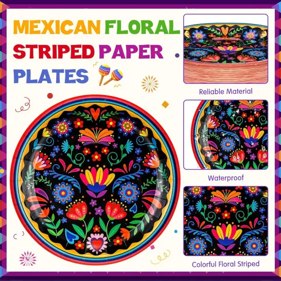 200 Pieces Mexican Party Decoration Supplies Fiesta Tableware Set, Includes Mandala Flower Mexican Paper Plates and Napkins Cinco De Mayo Paper Cups for Taco Tuesday Birthday Party Decor {4}