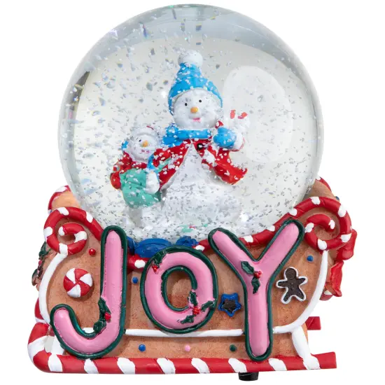 Northlight Musical Joy Gingerbread Sleigh with Snowman Christmas Snow Globe - 5.25" Pink {3}