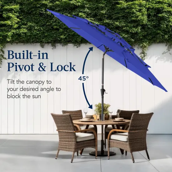 Best Choice Products 10ft 3-Tier Patio Umbrella, Market Sun Shade w/ Tilt Adjustment, Easy Crank Resort Blue {5}