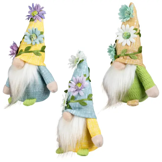 Northlight Mini Plush Gnomes with Floral Hat Spring Decorations - 7" - Set of 3 Blue {5}