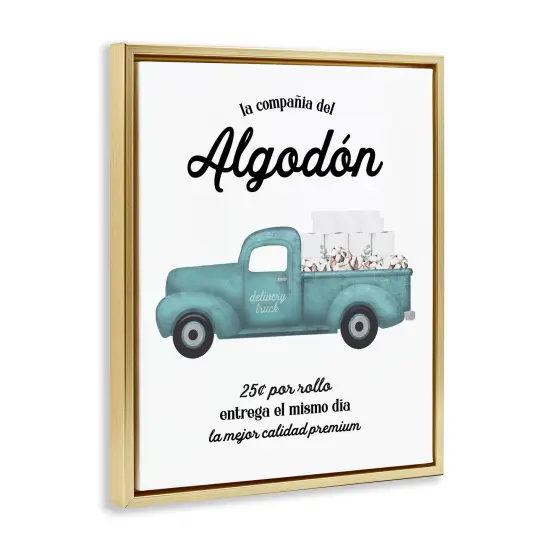 Stupell Industries Algod&oacute;n Ba&ntilde;o Cami&oacute;n Azul Framed Floater Canvas Wall Art Gold Floater Frame {3}