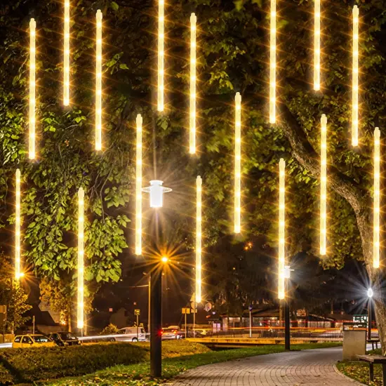 Dazzle Bright Christmas Lights Outdoor, 288LED Meteor Shower Rain Lights 12 Inch 8 Tubes, Waterproof Plug in Falling Icicle Lights Christmas Decorations for Xmas Tree Yard House Decor (Warm White) {3}
