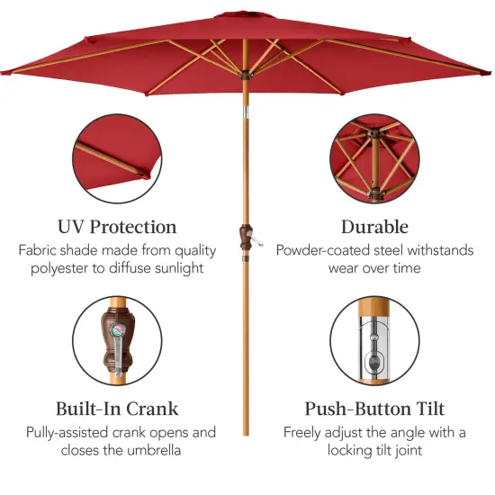 Best Choice Products 10ft Outdoor Woodgrain Pattern Steel Market Patio Umbrella w/ Crank, Tilt Red {6}