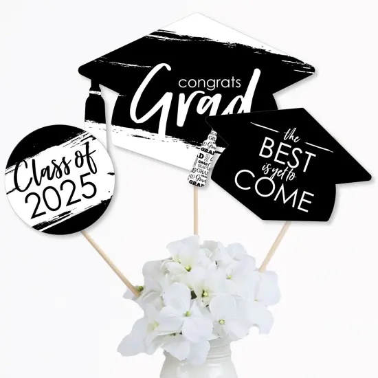 Big Dot of Happiness Black and White 2025 Graduation Party Centerpiece Sticks - Table Toppers - Set of 15 {4}