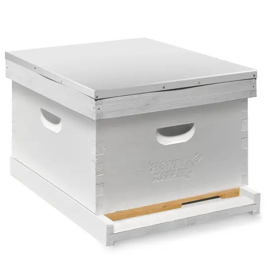 Honey Keeper Beginner Bee Hive Kit, Fully Assembled and Painted Starter Set with Hive Body & 10 Frames White {1}