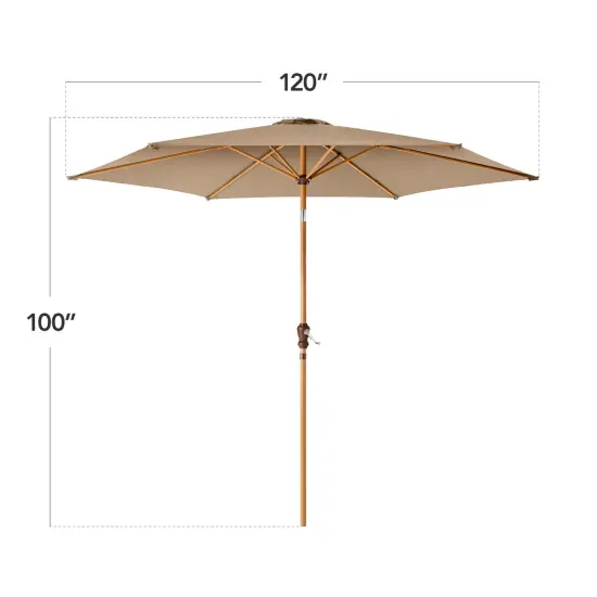 Best Choice Products 10ft Outdoor Woodgrain Pattern Steel Market Patio Umbrella w/ Crank, Tilt Tan {2}