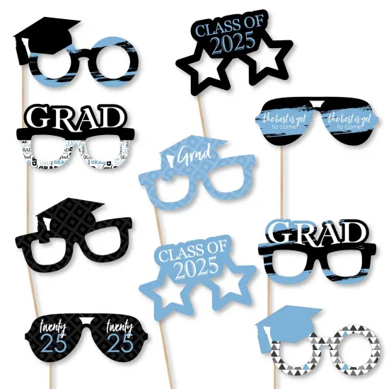 Big Dot of Happiness 2025 Light Blue Graduation Glasses - Paper Card Stock Party Photo Booth Props Kit - 10 Count {1}