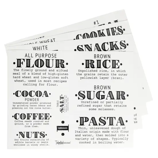 Talented Kitchen 36 Preprinted Pantry Labels with Ingredient Definitions, Clear Farmhouse Style Stickers for Food Jars, Kitchen Organization, and Storage (Water Resistant) {6}
