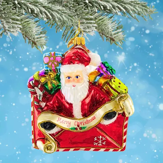 Huras Family 4.5 Inch Season's Greetings From Santa Christmas Tree Ornament , Christmas Decor Hand-Painted Keepsake Red {4}