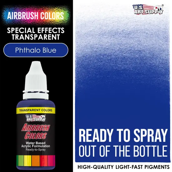 Phthalo Blue, Transparent Acrylic Airbrush Paint, 1 oz. {2}