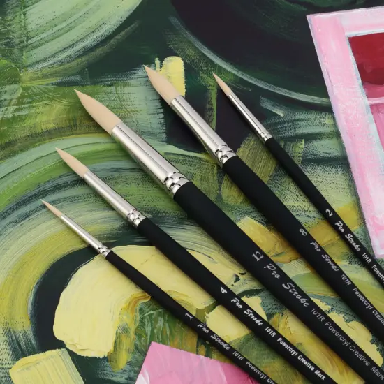 Creative Mark Pro-Stroke Powercryl Acrylic Paint Brushes - Rounds Value Set of 5, Synthetic Paint Brushes for Artists, Seamless Nickel-Plated Ferrules, Matte Black Wooden Handle, Soft-Touch Grip {3}