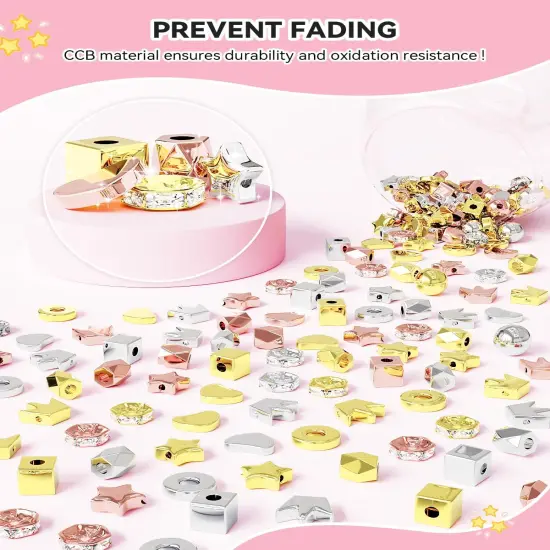1740 Pieces Gold Beads for Friendship Bracelets Making Kit, 8 Shapes Organized Jewelry Making Supplies Spacer Beads Set with Rhinestones Crafts Gifts {3}