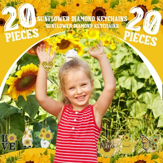 20 Pcs Sunflower Gnome Diamond Painting Keychains DIY Craft 5D Diamond Key Chain Kit Farmhouse Gnome Key Chain Making Kit for Kids Adults Beginners Summer Art Key Ring Pendant Making {2}