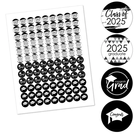 Big Dot of Happiness 2025 Black and White Graduation Party Round Candy Sticker Favors - Labels Fits Chocolate Candy (1 Sheet of 108) {3}