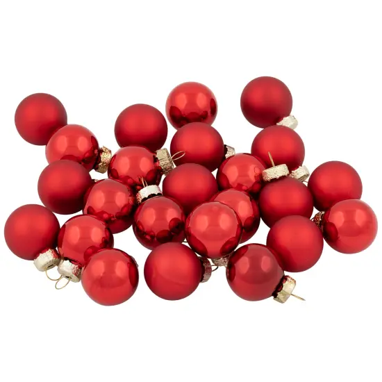 Northlight 2-Finish Mini Christmas Glass Ball Ornaments - 1" (25mm) - Red - 24ct {5}