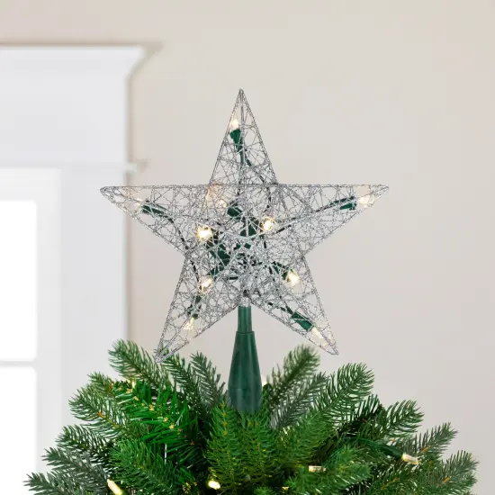 Northlight 9" Lighted Silver Wire Star Christmas Tree Topper - White LED Lights {1}