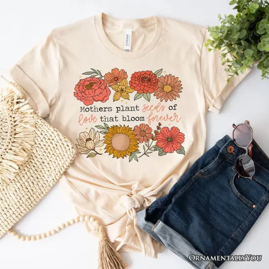 Seeds of Love Mama Floral T-Shirt, White, Natural and Black Retro Tee for Sentimental Mothers {1}